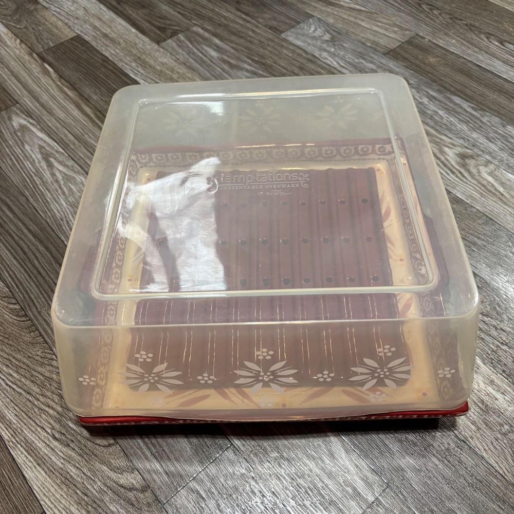 New No Box Temptations Old World 3 pc Microwave Grill Set with Lid Red Floral